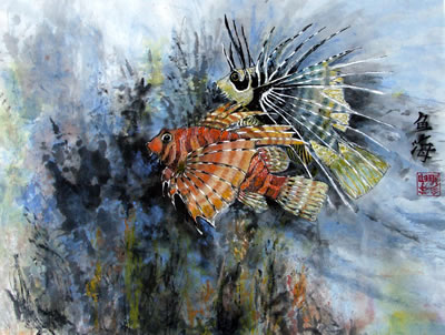 gallery/Members_Paintings/Dorothy-Pickering/Lionfish_Chinese_watercolour_Brush_Painting.jpg